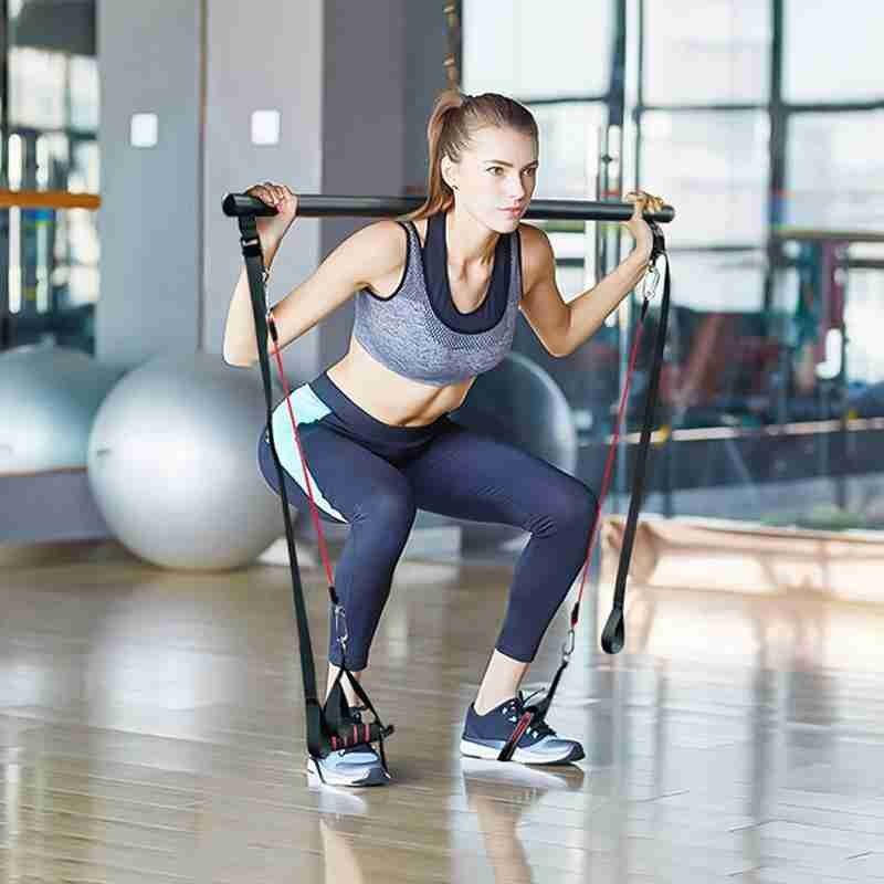 Pilates Bar Kit Resistance Bands Portable Home Gym Workout Set