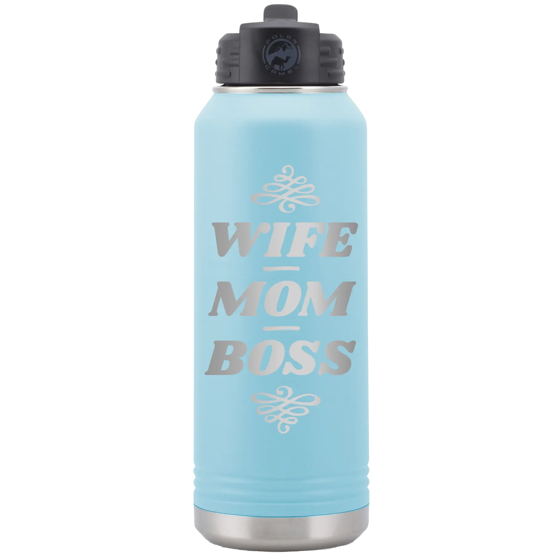 Wife Mom Boss 32 oz Water Bottle | Light Blue