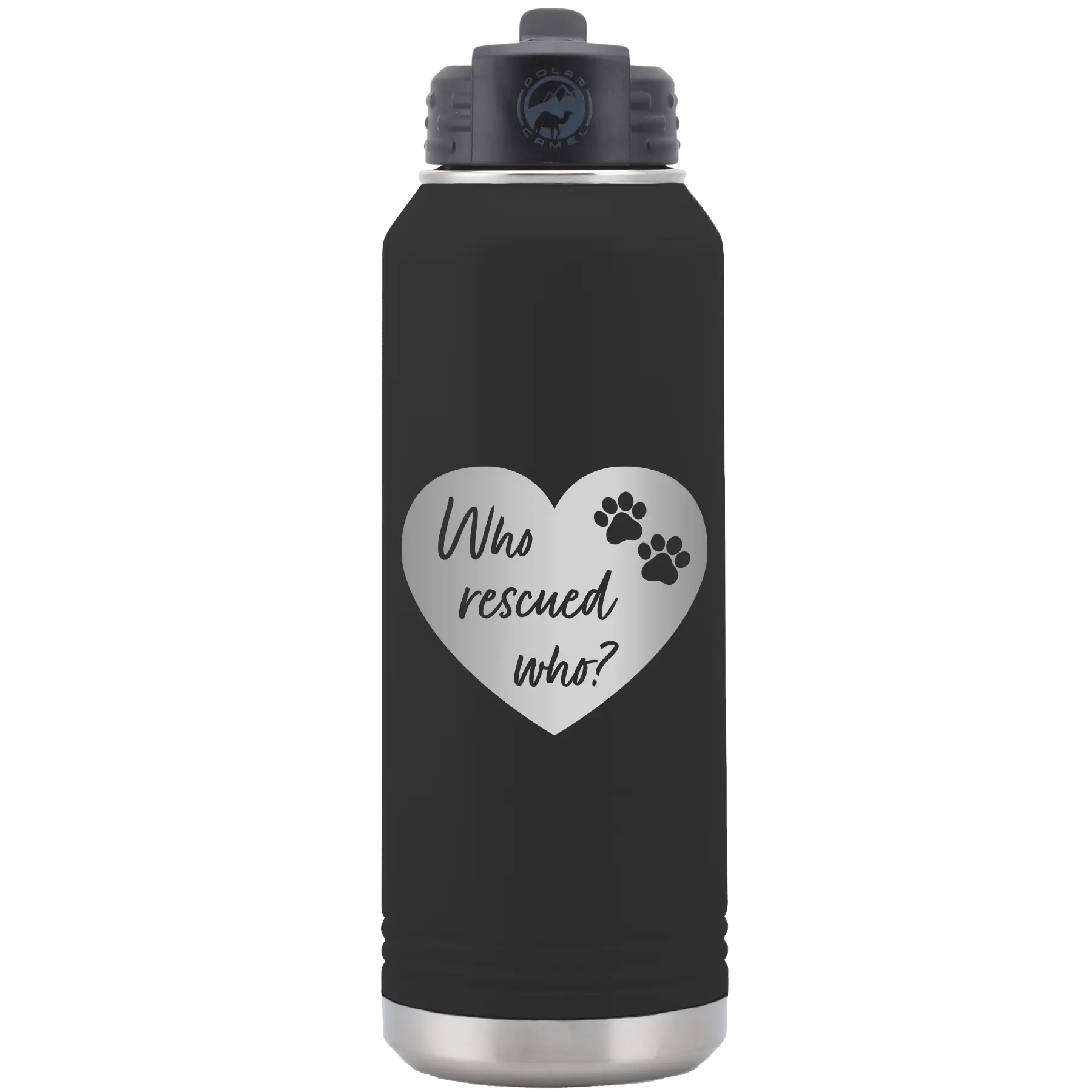 Who Rescued Who 32 oz Water Bottle | Black