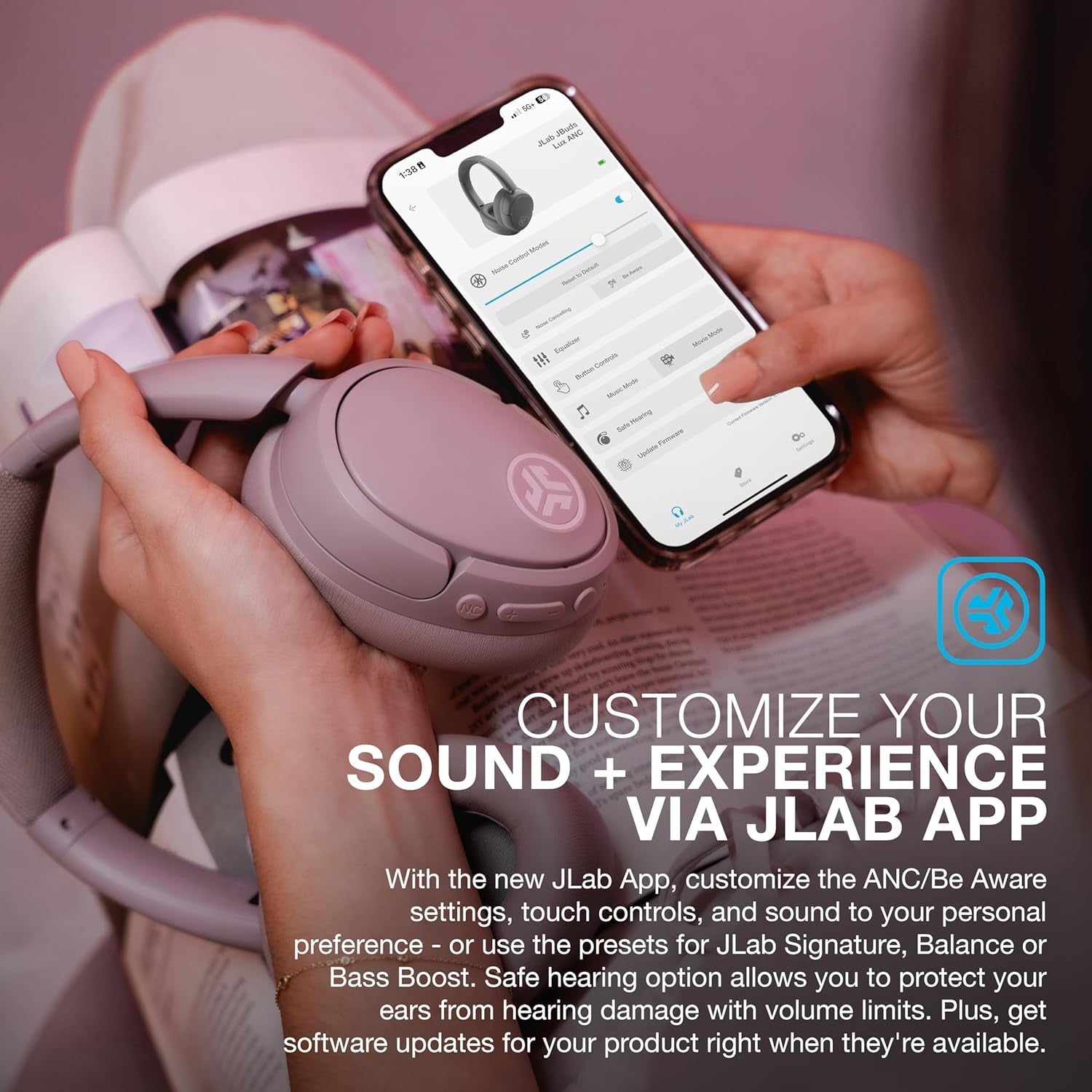 Wireless Over-Ear Headphones Mauve Bluetooth