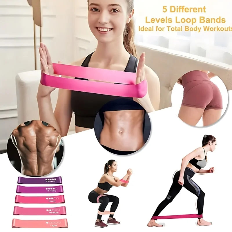 5 Piece Pink Resistance Bands Set Leg Glute Workout Loops