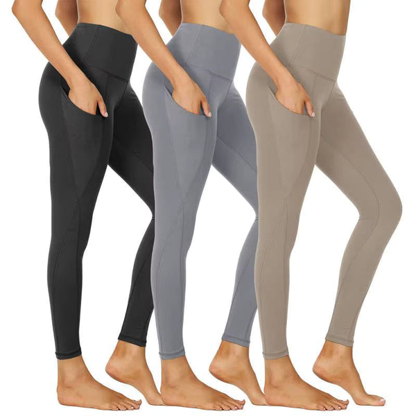 3-Pack High-Waisted Cropped Yoga Pants with Slanted Pockets