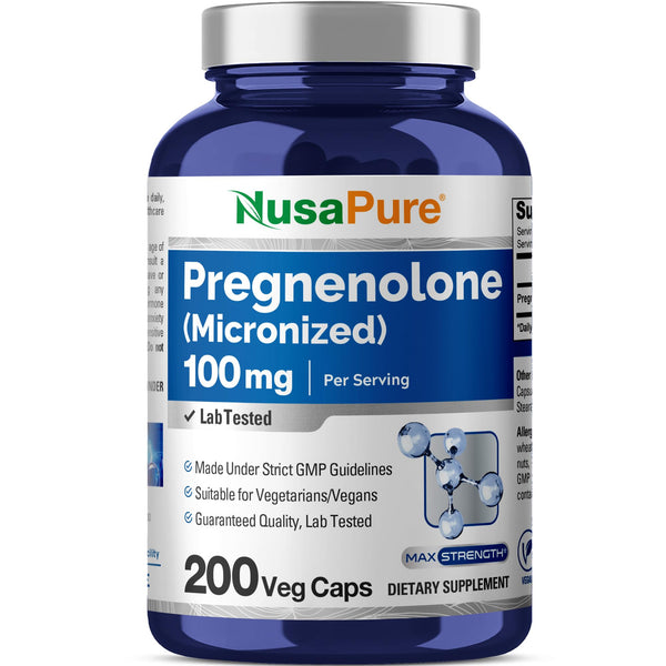NusaPure Pregnenolone (Micronized) 100 mg Per Serving 200 Veg Caps Dietary Supplement Vegan, Non-GMO