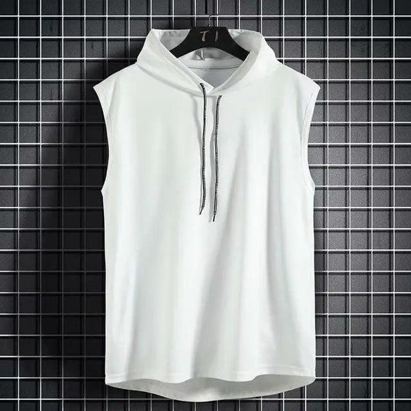 New Summer Men's Muscle Hoodie Vest Sleeveless Bodybuilding Gym Workout Fitness Shirt Summer Men's Running Vest Compression Tights Gym Tank Tops Quick Dry Sleeveless Sports Shirt Men Fitness Tanks