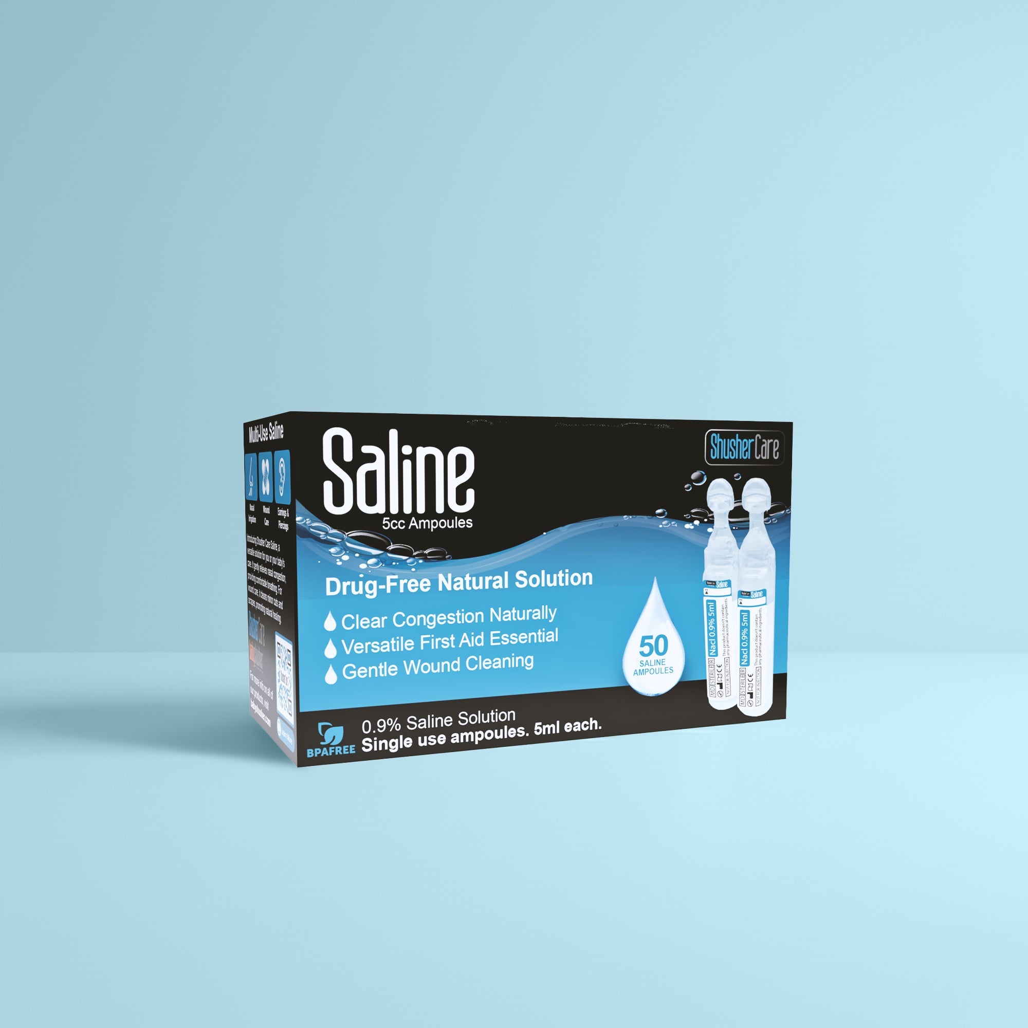 Shusher Care Saline Ampoules Sterile Single Use Nasal Wound Care