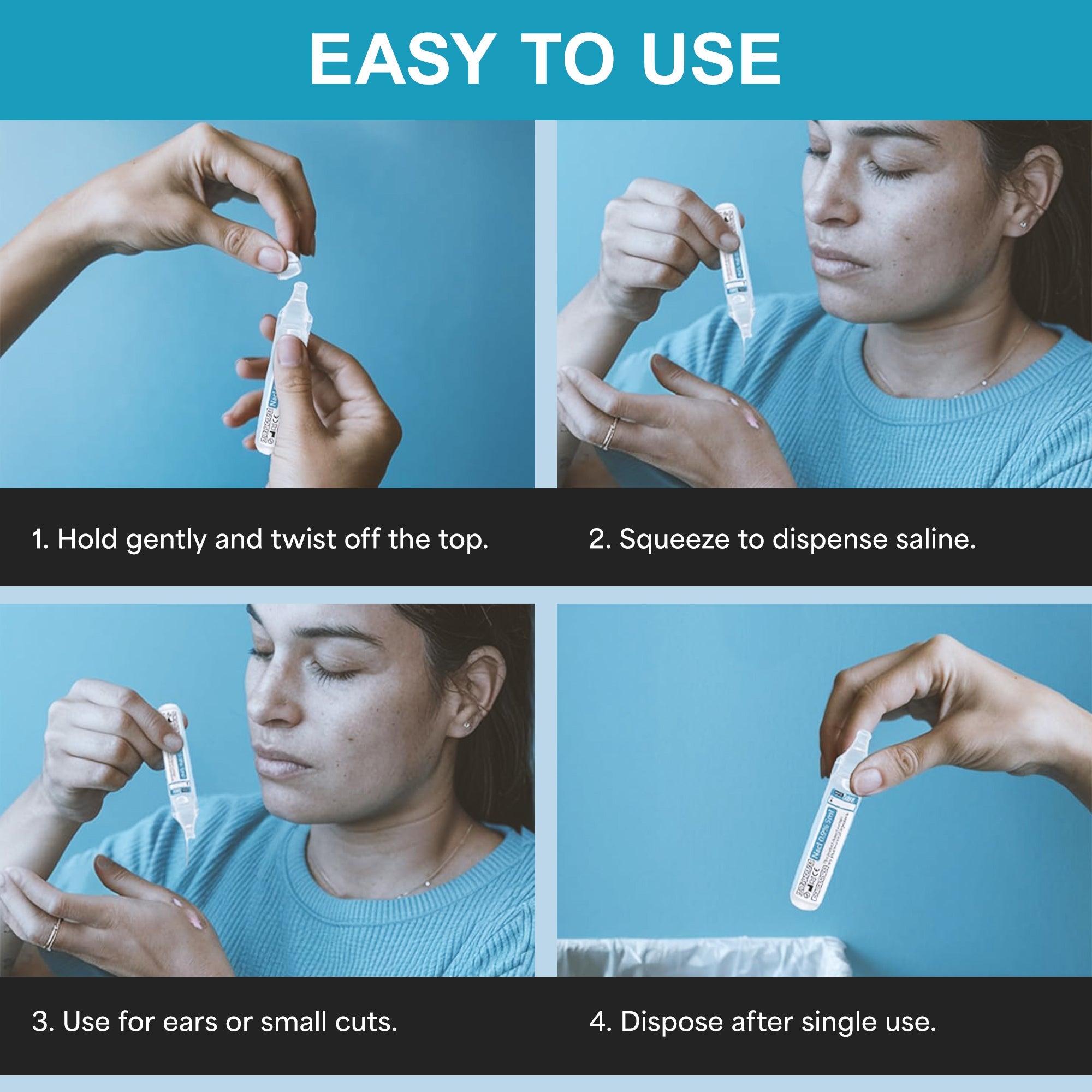 Shusher Care Saline Ampoules Sterile Single Use Nasal Wound Care