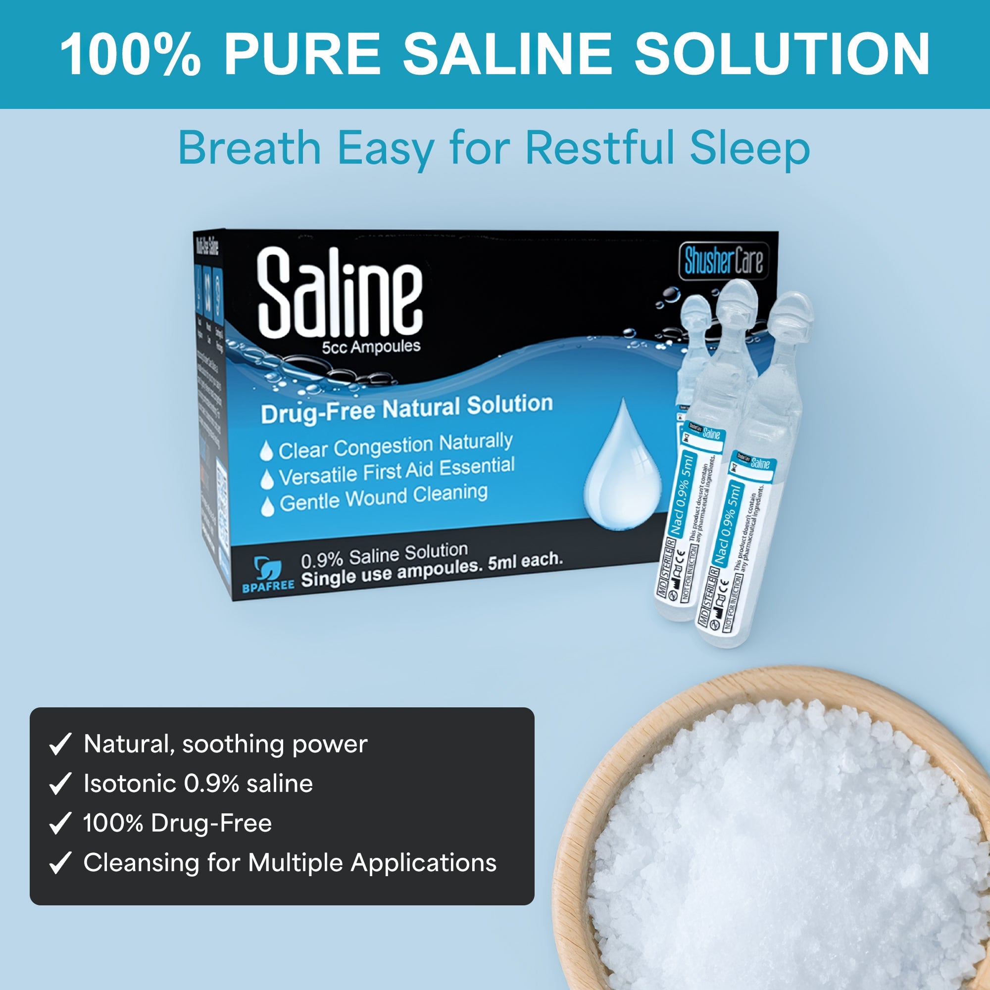 Shusher Care Saline Ampoules Sterile Single Use Nasal Wound Care