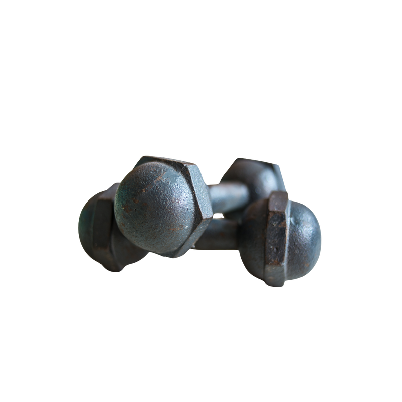 Pair of small metal dumbbells on a white background